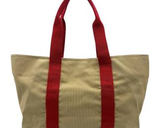 Prada Beige Canvas Tote with Red Web Straps