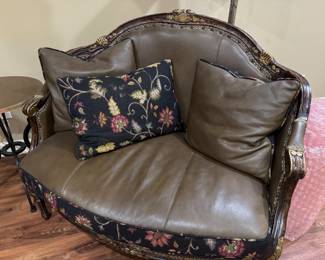 Leather and Upholstered Love Seat 
