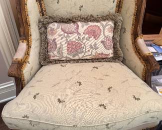 Pr. Leather and Upholstered Bergere Chairs - show sun damage 