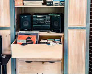 Vinyl Records, 8 Track, Subwoofer, 45's, Vintage Stereo, Vintage Clock Radio, Sears Transistor Radio