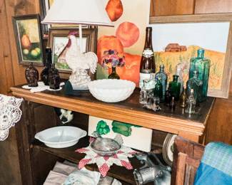 Vintage Pie Safe, Original Artwork, Baskets, Quilt Pieces, Vintage Bottle Collection