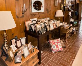 Brass Table Lamps, Frames, Brass Candlestick Holders, Etched Glass Mirror