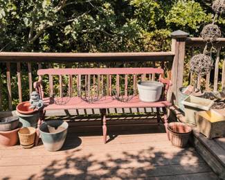 Garden, Hanging Pots, Vintage Windsor Style Bench