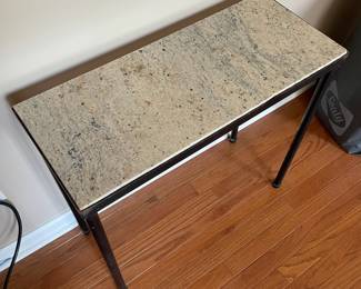 H30 - $60. Pair of Side Tables. Metal & Stone. Measures 26 W by 11 D by 24.5 T. 