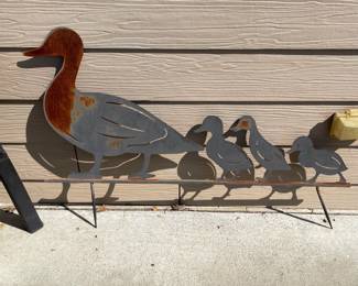 H36 - $30. Metal Duck garden decor. Measures 45 W by 30 T 