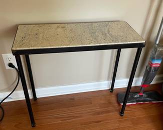 H30 - $60. Pair of Side Tables. Metal & Stone. Measures 26 W by 11 D by 24.5 T. 