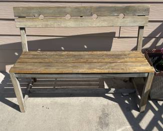 H27 - $50. Outdoor Wooden Bench. Measures at 48 W x 18 D x 33.25 T.