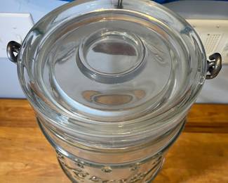 H78 - $65. Large VTG Liberty glass drink Dispenser 2.5 Gallon with stand. Measures 8" D x 15.5" T 