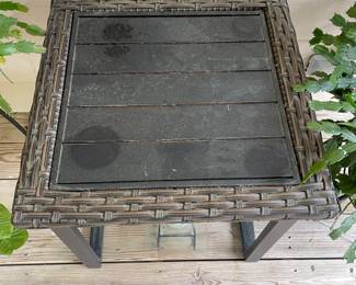 H105 - $45. Pair of Outdoor side tables. Measures 22" square x 22.25" T