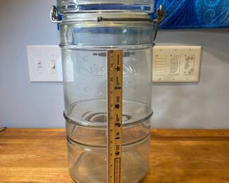 H78 - $65. Large VTG Liberty glass drink Dispenser 2.5 Gallon with stand. Measures 8" D x 15.5" T 