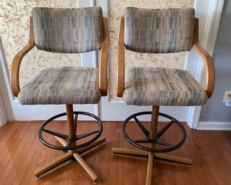 H3 - $200. Vintage Cromacraft Bar Stools. Measures 22.75 W x 25 D x 45.5 T. Very comfortable seats that have a little bounce! One foot has dog chew marks otherwise in very good vintage condition!