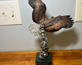 H54 - $200. Eagle Statue,  made in the USA. Legends, limited edition. On the back it is stamped K. Cantrell. "Spiral Flight" USA. 1993 Legend. Measures 12” Tall