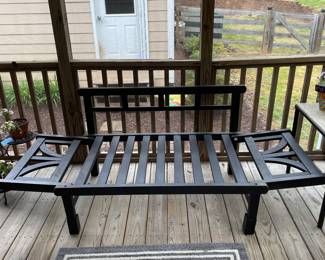 H8 - $150. Outdoor Convertible Loveseat/Day Bed. Measures 60 W by 33 D by 34 T. Used on a screened in porch and does have some sun fading but otherwise very good condition!