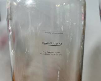 H89 - $60. Luminescence Set. Made in Romania, Mouth Blown Art Glass. 1 Decanter. 4 Goblets. 2 Brandy. 2 Shot glasses. 