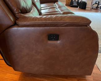 H103 - $650 Each. *2 Available* Ashley Brown Furniture Power Recline "Leather" Couches. Measures 84" W x 38" D x 41" T.  19.5 floor to seat height. Leather blend - it's 46% Leather, 37% PUC, 17% Polyester. Both are in very good condition. One has marks on the head rest (see photo)