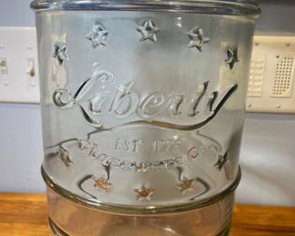H78 - $65. Large VTG Liberty glass drink Dispenser 2.5 Gallon with stand. Measures 8" D x 15.5" T 