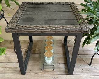 H105 - $45. Pair of Outdoor side tables. Measures 22" square x 22.25" T
