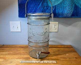 H78 - $65. Large VTG Liberty glass drink Dispenser 2.5 Gallon with stand. Measures 8" D x 15.5" T 