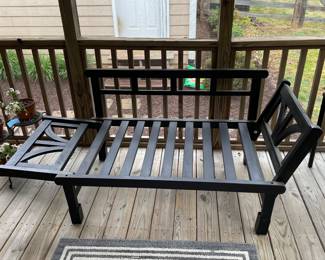 H8 - $150. Outdoor Convertible Loveseat/Day Bed. Measures 60 W by 33 D by 34 T. Used on a screened in porch and does have some sun fading but otherwise very good condition!