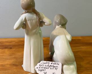 H85 - $25. Lladro #4872 Girl in Nightgown and #1014523 Girl w/ Slippers set. 