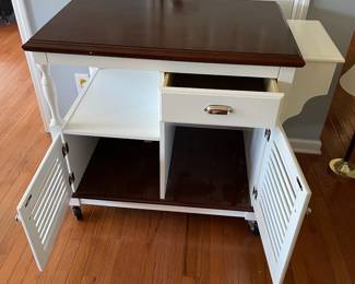 H1 - $125. Coaster Fine Furniture Rolling Cart. Measures 43 W x 24 D x 34.25 T. Larger than it looks! Very minor damage on one corner - otherwise in very good condition!