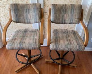 H3 - $200. Vintage Cromacraft Bar Stools. Measures 22.75 W x 25 D x 45.5 T. Very comfortable seats that have a little bounce! One foot has dog chew marks otherwise in very good vintage condition!