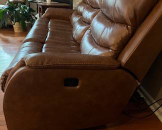 H103 - $650 Each. *2 Available* Ashley Brown Furniture Power Recline "Leather" Couches. Measures 84" W x 38" D x 41" T.  19.5 floor to seat height. Leather blend - it's 46% Leather, 37% PUC, 17% Polyester. Both are in very good condition. One has marks on the head rest (see photo)