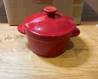 H79 - $25. Denmark Tools for cooks Red crocks. Set of 8. 4" Diameter, 8 oz. 