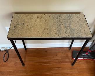 H30 - $60. Pair of Side Tables. Metal & Stone. Measures 26 W by 11 D by 24.5 T. 