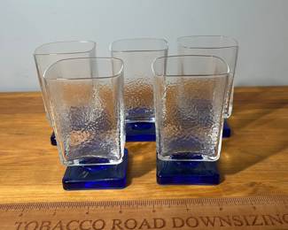H99 - $20. Bormiol: Rocco Cobalt Blue square Liqueur glasses set of 5. 