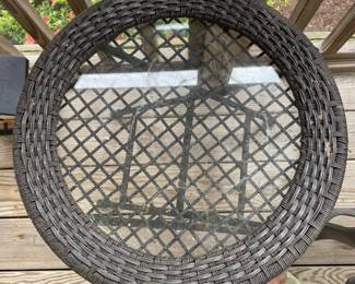 H106 - $25. Small Folding Round Outdoor Side Table. Measures 19.75" round x by 20" T. 