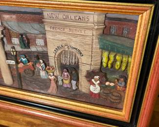 H97 - $25. VTG French Market Woodgraph, New Orleans Hand Painted by M Duryea.  