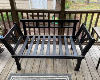 H8 - $150. Outdoor Convertible Loveseat/Day Bed. Measures 60 W by 33 D by 34 T. Used on a screened in porch and does have some sun fading but otherwise very good condition!