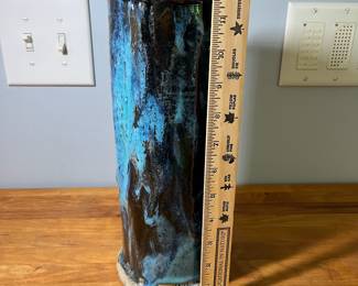 H91 - $30. Joyce Bryan signed Stone Crow NC. Drip Glaze Pottery Vase. Measures 12” Tall. 