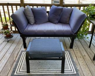 H8 - $150. Outdoor Convertible Loveseat/Day Bed. Measures 60 W by 33 D by 34 T. Used on a screened in porch and does have some sun fading but otherwise very good condition!