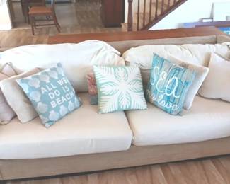 KKS138 Beige Fabric Sofa W/ Decorative Throw Pillows