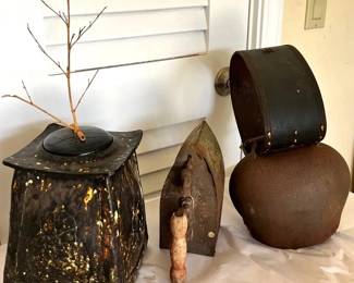 KKS050- Vintage Swiss Cowbell, Iron, And Ceramic Sculpture 