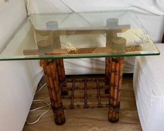 KKS127 - Vintage Bamboo End Tables (2)With Glass Top