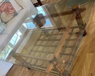 KKS128 - Vintage Bamboo Coffee Table With Glass Top