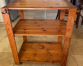 KKS124 - Vintage Wood Kitchen Rolling Island/Utility Cart