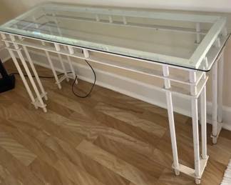 KKS129 - Vintage Console/Sofa Table With White Metal/Glass