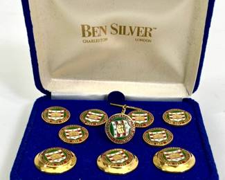 Lot 46	Ben Silver, Charleston And London, Washington University Saint Louis Cloisonne Enamel Blazer Button Set With Fob, 24 Karat Gold Plate Over Brass