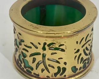 Lot 76	Tiffany And Co, Gilt Brass Pierced Grapevine Votive Holder With Malachite Green Glass Liner, Signed, 20th Century