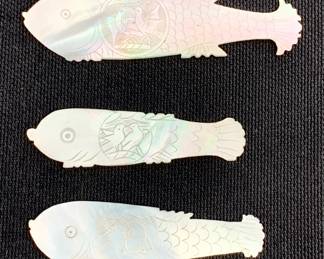 Lot 70	Three Chinese Export Mother Of Pearl Fish Form Gaming Counters, Hand Carved With Scale And Fin Detail, Qing Dynasty 19th Century