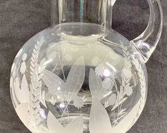 Lot 68	Tiffany And Co, Wheel Engraved Clear Crystal Ball Pitcher, Lily Of The Valley And Wheat Decoration, Signed, 20th Century