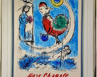 Lot 99	Marc Chagall (Russian-French, 1887-1985). Marc Chagall 90th Anniversary Exhibition poster. Color Lithograph on Paper.