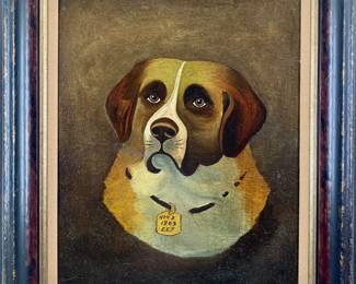 Lot 121	American Or British School, Portrait Of A Saint Bernard Dog With Dated Collar Tag NOV 2 1903 E.E.F., Oil On Canvas Or Board, Circa 1903
