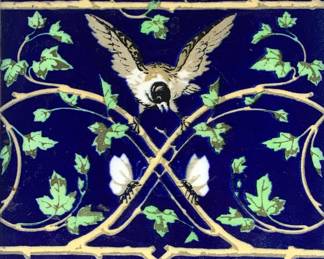 Lot 128	Dr Christopher Dresser (English 1834-1904) For Mintons China Works, Aesthetic Movement Tile, Bird In Flight Among Ivy On Cobalt Blue Ground, Circa 187
