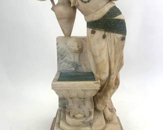 Lot 116	Carved Figure Statuary and Table Lamp (likely Italian, late 19th - early 20th century). Alabaster, Marble Bronze, Glass.