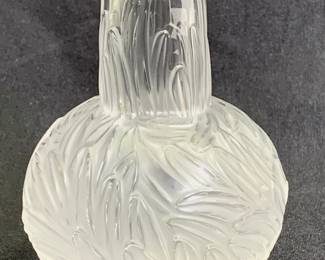 Lot 88	Lalique France, Frosted And Clear Crystal Vase, Spherical Frosted Body With Overlapping Leaf Decoration And Clear Cylindrical Neck With Grass Blade Re